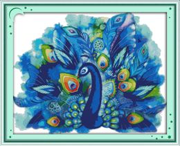 Blue peacock tail decor paintings ,Handmade Cross Stitch Craft Tools Embroidery Needlework sets counted print on canvas DMC 14CT /11CT