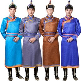 National apparel Male stage wear stand collar gown Traditional living Clothing Mongolian Costumes For Men Robe Clothes