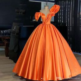 2020 Новые простые апельсиновые платья Quinceanera Ball Pliats ruffles от плеча младшего выпускного вечера платья плюс размер материнства