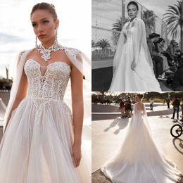 crystal design wedding dresses with cape sweetheart boho lace appliqued bridal gowns country style garden beach wedding dress