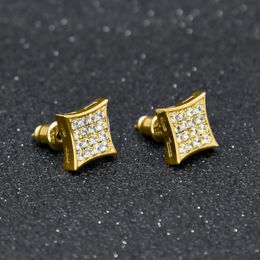 Hiphop Gold Plated Earrings For Men Bling Cubic Zirconia Hip Hop Ear Studs Brand Design Gem Gold Silver Plated Jewelry Free Shipping