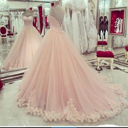 2019 Pink Sweetheart Ball Gown Tulle Quinceanera Dresses Beaded Sweet 16 Year Prom Party Gown Vestidos De 15 Anos QC1383