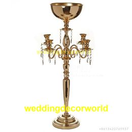 large gold candle holders UK - Gold Flower Vases Candle Holders Stand Wedding Decor Road Lead Table Centerpiece Rack Pillar Party Candlestick Candelabra large flower bowl