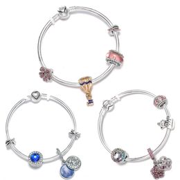 Fashion luxury designer diamond crystal DIY European beads charm bangle bracelet for woman girls Star fairy tale blue ocean peach balloon