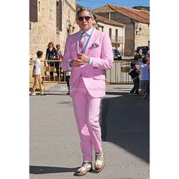 Classic Style One Button Pink Groom Tuxedos Notch Lapel Groomsmen Mens Suits Wedding/Prom/Dinner Blazer (Jacket+Pants+Tie) K433