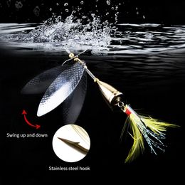 HENGJIA 10Pcs Spinner Bait 10cm 13g Spoon Lures Metal Fishing Lure Bass Hard Bait With Feather Treble Hooks