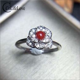 CoLife Jewellery 925 Silver Flower Ring with Red Coral 3mm Real Precious Coral Silver Ring Fashion Sterling Silver Coral Jewellery