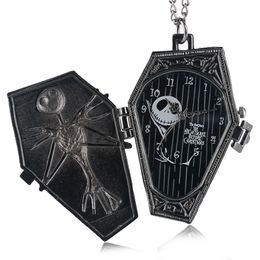 Vintage Gothic Watches Nightmare Theme Christmas Quartz Pocket Watch Pendant Necklace Chain Gifts for Men Women Kids Arabic Number
