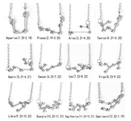 Twelve Constellation Zodiac Necklace clavicular chain Star Galaxy Libra Astrology Pendant For women Fashion Jewellery free shipping
