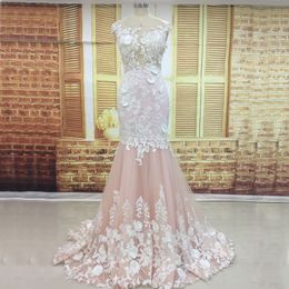 2019 Sexy Real Picture Sheer Top Lace Appliques Suzhou Mermaid Backless Blush Pink Wedding Dress vestidos de novia