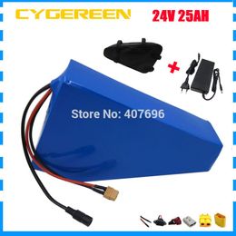 24V 25AH ebike battery 24V lithium ion battery 25Ah Triangle battery use 3.7V 2500mah 18650 cell 30A BMS 3A Charger with bag