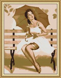 Woman with the umbrella home decor painting ,Handmade Cross Stitch Embroidery Needlework kits counted print on canvas DMC 14CT /11CT