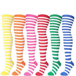 Christmas Party Womens Long Striped Socks Over Knee Thigh High Socks Stockingsfor Cosplay Daily Wear contton Polyester 21colors