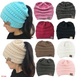 Brand Winter Pony Tail Hat Adult Warm Knitted Hat Casual Sports Wool Hats Thicken Crochet Ski Baseball Solid Colour Beanie Caps DBC BH2620