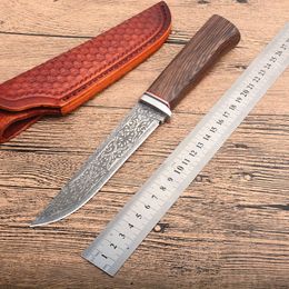 High Quality Survival Straight Hunting Knife VG10 Drop Point Blade Rosewood Handle Fixed Blades Knives With CNC Leather Sheath