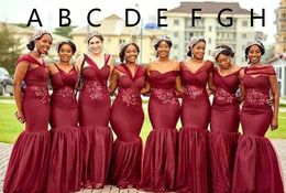 Nigerian Mermaid Bridesmaid Dresses Burgundy Summer Country Garden Formal Wedding Party Guest Maid of Honor Gowns Plus Size BD9059