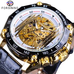 Forsining New Golden Bridge Design Gear Movement Inside Open Work Steampunk Mens Watches Top Brand Luxury Mechanical Wrist Watch215g