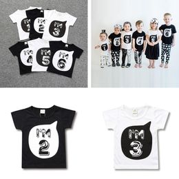 Baby Kids Figure Letters Print T-shirt Top Tees Boys Girls Black White Tshirts Summer Children Blouse T Shirt Tees Clothing Cheap D3303