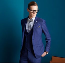 Handsome Two Buttons Groomsmen Peak Lapel Groom Tuxedos Men Suits Wedding/Prom/Dinner Best Man Blazer(Jacket+Pants+Tie+Vest) 905