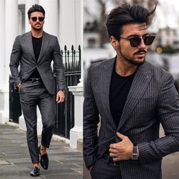 dark gray stripe men suits blazer wedding suit slim fit 2 pieces groom tuxedos best mens prom suits jacketpants custom made