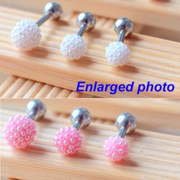 Designer Pink White Faux Pearl Stud Earrings for Women Ear Bone Nail Stainless Steel Barbell Helix Tragus Piercing Jewellery