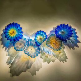 Blue Coloured Lamp Modern Hand Made Murano Glass Wall Lighting Abstract Flower Art Lamps
