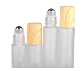 Glass Roller Bottles Vials Containers with Metal Roller Ball and Wood Grain Plastic Cap for Essential Oil Perfume