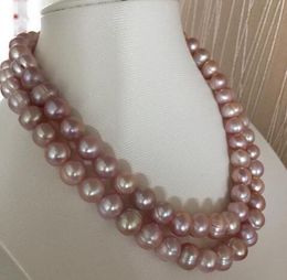 2 rows of 9-10mm South Sea baroque lavender pearl necklace 18 "19" 925