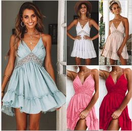 High quality Womens Dresses Clothes Ladies Evening Dress Sexy Lace Halter Backless Suspender Skirt Summer Vest Pink Night Club Party Dress
