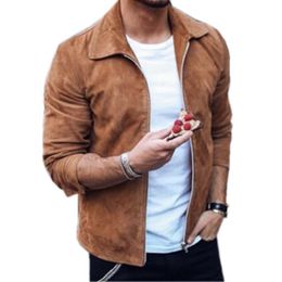 Brand New Men Fashion Hip Hop Suede Jackets Slim Fit Clothes Winderbreaker Zipper Coats Motorcycle Streetwear Size S-3XL