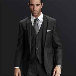 Charcoal Grey Groom Tuxedos Peak Lapel One Button Men Wedding Dress Best Popular Men Business Prom Party Suit(Jacket+Pants+Tie+Vest) 2263