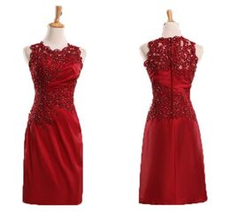 Dark Red Sheath Evening Dresses For Women Formal Pearls Applique Beaded Sequin Pleats Mother Of The Bride Special Occasion Dress Robes Cheap