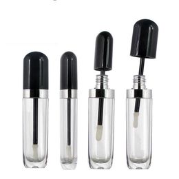 8ML Oblate Shape Empty Lip Gloss Tube Refillable Lipstick Containers & Black Lid & Brush Tip Applicator Wand for DIY Lip