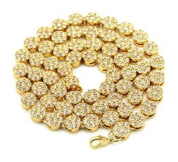 18K gold-plated Hip hop wind flash drill men's round single row large gold chain Cuban chain Water Diamond 30 inch hip hop necklace