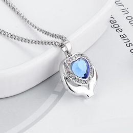 Crystal Blue Heart Cremation Urn Necklace Jewelry Memorial Keepsake Pendant Ash Pendant Necklace for Women Men free shipping