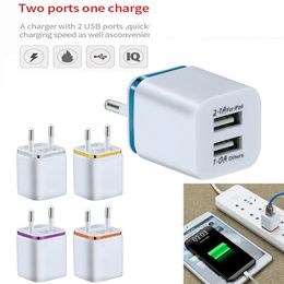 Металлическая двойная USB -зарядная зарядная зарядка US EU Plug 2.1a Ac Adapter для iPhone Samsung Galaxy Note LG планшет iPad