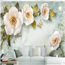 3d Customised wallpaper 3D stereo relief rose wallpapers European retro TV background wall decoration painting