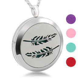 Stainless Steel Perfume Hollow Feather Pattern Necklace Accessories Aroma Charm Diffuser Pendant
