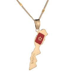 Gold Colour Maroc Map Pendant Necklace Trendy Morocco Map Charm Jewellery