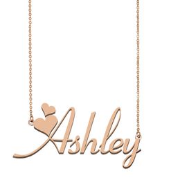 Ashley Namenshalsketten-Anhänger für Frauen, Freundin, Geschenke, individuelles Namensschild, Kinder, beste Freunde, Schmuck, 18 Karat vergoldeter Edelstahl-Anhänger