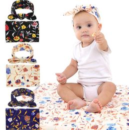 Europe Baby Florals Swaddle Wrap Blanket Wraps Blankets Nursery Bedding Towelling Baby Infant Wrapped Cloth With Headband 14708