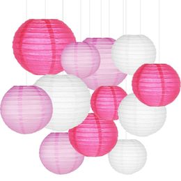 12 Pcs/set Paper Lanterns with Assorted Sizes Round Mix Colours Pink Rose Chinese Paper Lampion Wedding Party Hanging Decor Favour