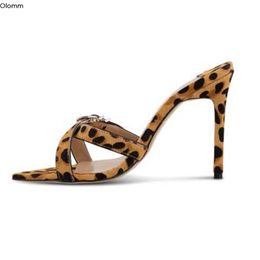 Rontic Women Mules Sandals Sexy Thin High Heels Sandals Open Toe Gorgeous Leopard Black Party Shoes Women US Plus Size 4-10.5