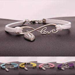Hot 10pcs/lot Infinity Love 8 Bracelet Rugby ball motion Bracelet Charm Pendant Women/ Men Simple Bracelets/Bangles Jewellery Gift A130