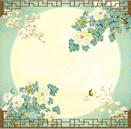 Modern 3D Photo Wallpaper Peony flower moon Wall Papers Home Interior Decor Living Room Ceiling Lobby Mural Wallpaper