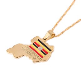 The Republic of Uganda Map Pendant Chain 24k Gold Color Africa Map Jewellry Uganda National Flag