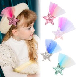 A787 Baby Girl Sequins Star Barrettes Glitter Shining Hair Clips Princess Girls Meteor Lace hairpin Barrette Girls Children Accessories