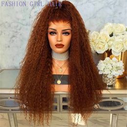 28 Inch Brown Color 13x4 Curly Lace Front simulation Human Hair Wigs Kinky curly Frontal Wig Pre plucked For Black Women
