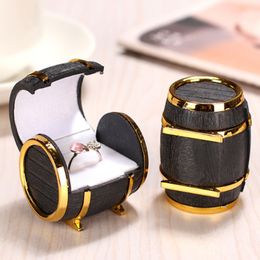 Wooden barrel ring box high-grade flocking jewelry packaging box velvet ear nail jewelry box Lovely princess mini necklace accessories