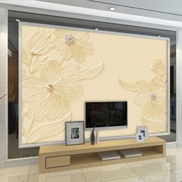 Dropship Custom Mural Wallpaper High Quality Diamond Flower Pattern 3D  Relief Modern Simple Living Room TV Background Wall Painting Paper